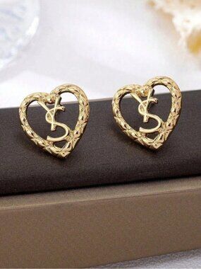 Chic Gold Heart Logo Stud Earrings